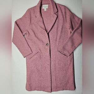 Christian Siriano New York Pink‎ Textured Knit Longline Blazer Peacoat Jacket L